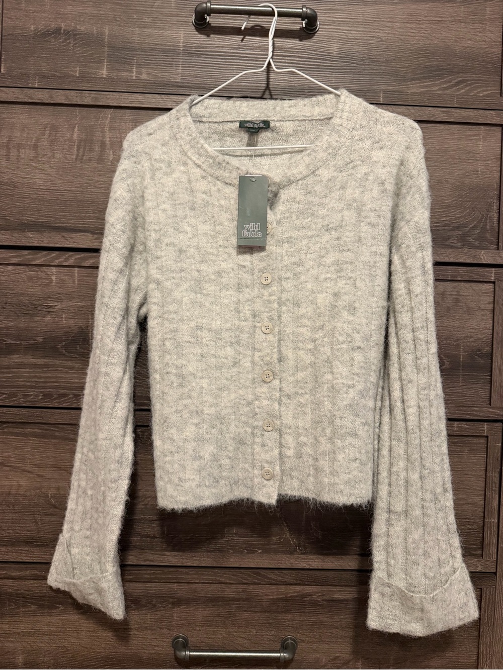 Wild Fable Light Gray Fuzzy Button-Front Cardigan